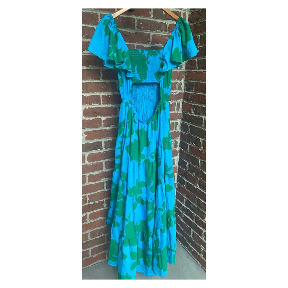 Anthropologie Blue & Green Floral Tiered Midi Dress - Picture 10 of 14